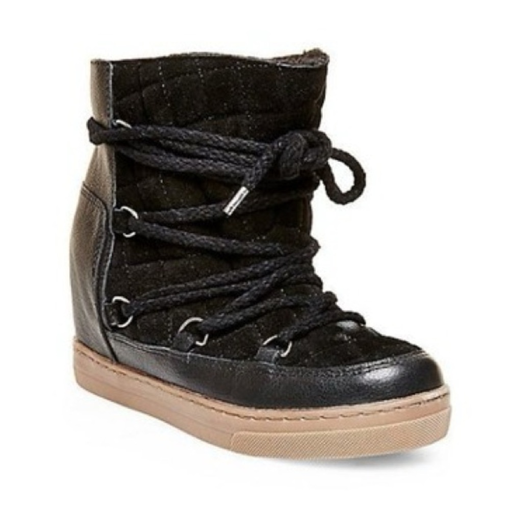 Steve Madden Hidden Heel Boots Women's Black Leather Fleece Lined